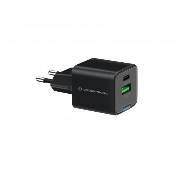 CONCEPTRONIC ALTHEA15B - CHARGER 2-PORT 20W GAN USB-C X 1, USB-A X 1, QC 3.0, PPS, BLACK