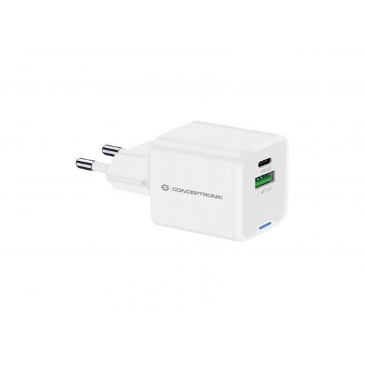 CONCEPTRONIC ALTHEA15W - CHARGER 2-PORT 20W GAN USB-C X 1, USB-A X 1, QC 3.0, PPS, WHITE