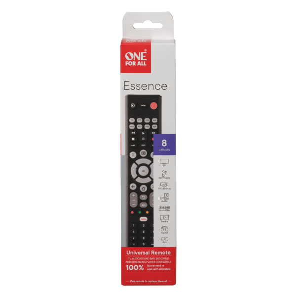 ONE FOR ALL TELECOMANDO UNIVERSALE ESSENCE BASIC 8X1 (8 DISPOSITIVI AUTO) LEARNING COPY - PLASTIC FREE