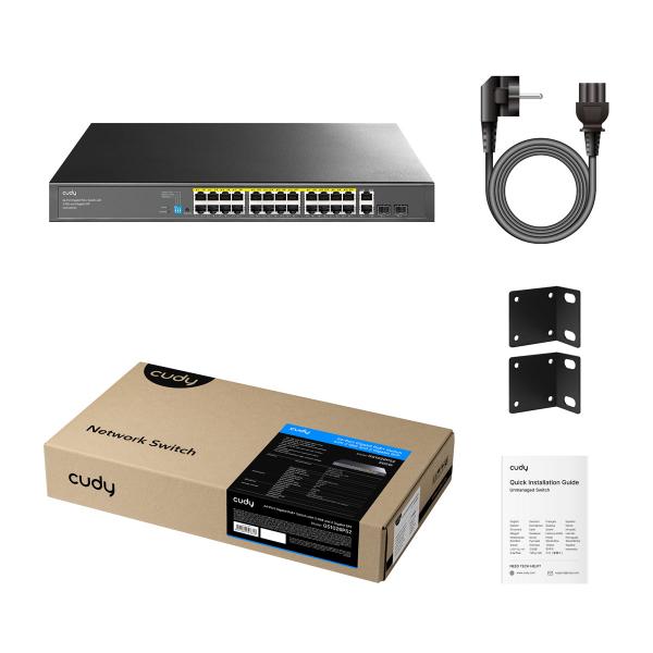 CUDY GS1026PS2 - SWITCH 24 PT GIGABIT POE+ - 2 UPLINK GIGABIT - 2 GIGABIT SFP SLOTS 300W
