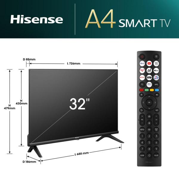 Hisense 32A4N TV 81,3 cm (32") Smart TV Wi-Fi Nero 200 cd/m