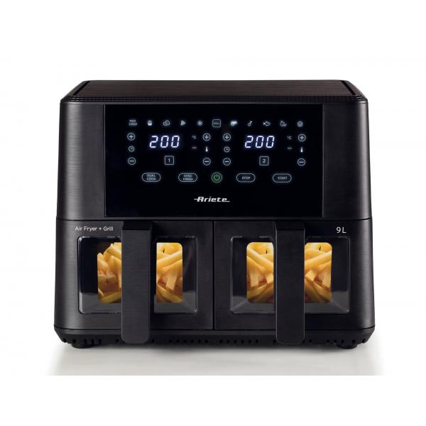 ARIETE AIRY FRYER DUAL BLACK (4631) - FRIGGITRICE AD ARIA - 9L - DOPPIO CESTELLO - TOUCH CONTROL - CESTELLO IN VETRO TRASPARENTE - TIMER 60 MIN - 2400W