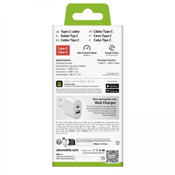 SBS TECABLETCC10W cavo USB USB 2.0 1 m USB C Bianco