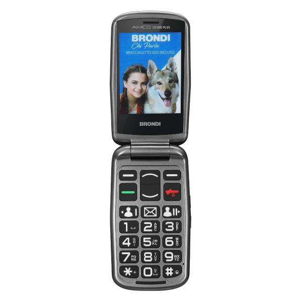 BRONDI AMICO SICURO PLUS (NERO) - TELEFONO CELLULARE PER ANZIANI - TASTO SOS - CONTROLLO REMOTO - ANNUNCIO VOCALE - BASE DI RICARICA