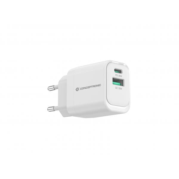 CONCEPTRONIC ALTHEA19W33 - CHARGER 2-PORT 33W GAN USB-C X 1, USB-A X 1, QC 3.0, PPS, PD 3.0, WHITE