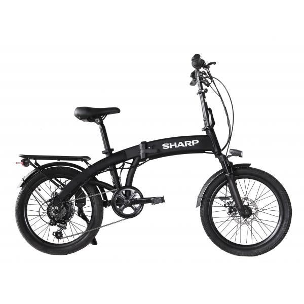 SHARP BRNO (BK-BM04E-B) FOLDABLE E-BIKE (NERA) - BICICLETTA ELETTRICA - RUOTE 20""X2.25"" - MOTORE 250W 36V - BATTERIA 36V 10AH CERTIFICATA - TELAIO IN ALLUMINIO - AUTONOMIA FINO AD 45KM