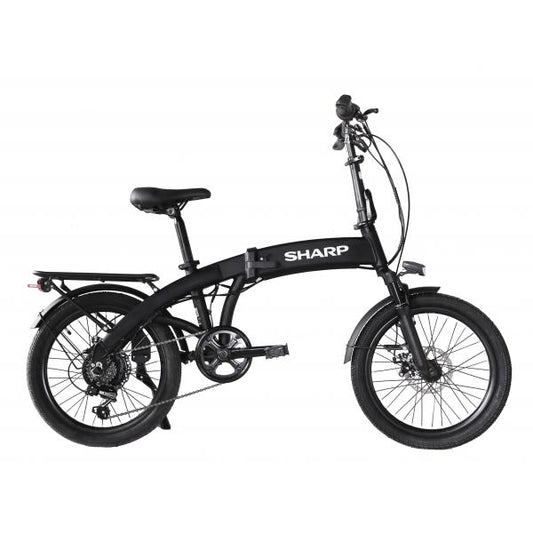 SHARP BRNO (BK-BM04E-B) FOLDABLE E-BIKE (NERA) - BICICLETTA ELETTRICA - RUOTE 20""X2.25"" - MOTORE 250W 36V - BATTERIA 36V 10AH CERTIFICATA - TELAIO IN ALLUMINIO - AUTONOMIA FINO AD 45KM