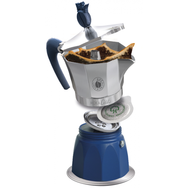 CAFFE'' BORBONE MOKACIAO - CAFFETTIERA MOKA A CIALDE 44MM CON PIATTINO INDUZIONE - FINO A 3 CAFFE'' CON UNA CIALDA - 15 CIALDE OMAGGIO