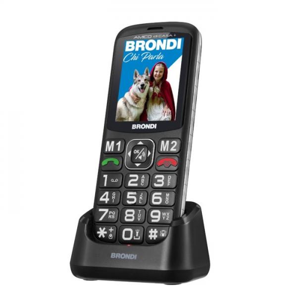 BRONDI AMICO DI CASA+ (NERO) - TELEFONO CELLULARE PER ANZIANI CON BASE