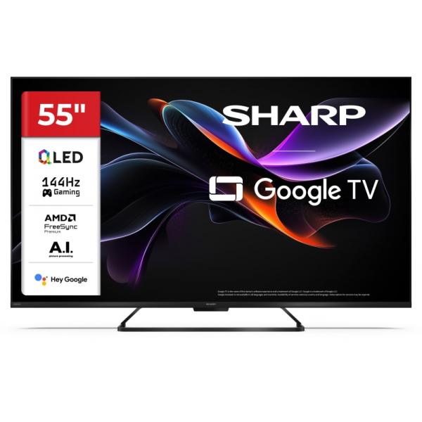 SHARP 55HR7265E - 55"" GOOGLE TV QLED 144Hz 4K AI - FRAMELESS - STAND CENTRALE - HARMAN / KARDON - DOLBY VISION DIGITAL+ / DTS HD - CHROMECAST - BLACK - IT