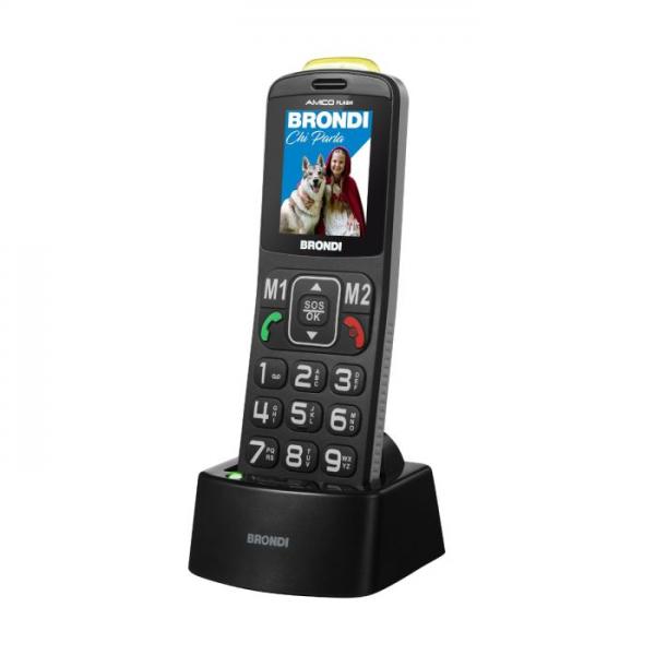 BRONDI AMICO FLASH (NERO) - TELEFONO CELLULARE PER ANZIANI - TASTO SOS - TORCIA - CONTROLLO REMOTO - FOTOCAMERA - BASE DI RICARICA