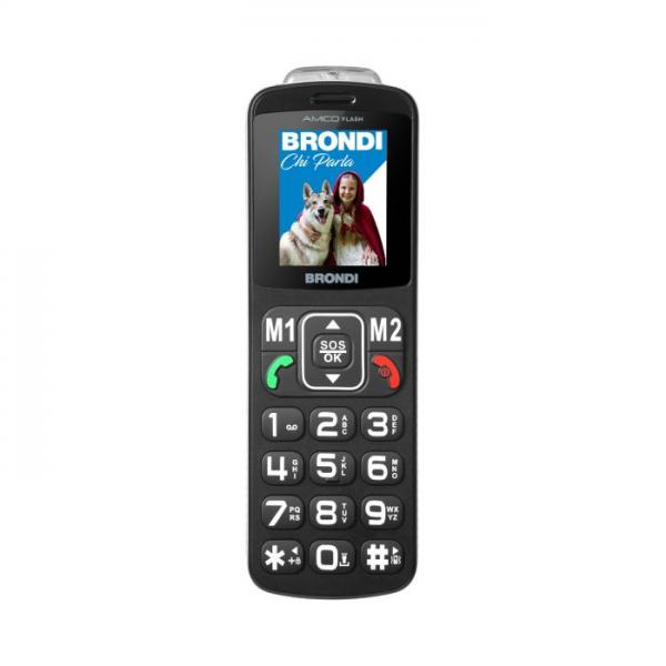 BRONDI AMICO FLASH (NERO) - TELEFONO CELLULARE PER ANZIANI - TASTO SOS - TORCIA - CONTROLLO REMOTO - FOTOCAMERA - BASE DI RICARICA