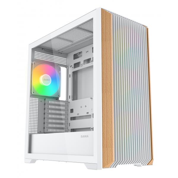 SAMA MID TOWER Z60 WHITE LISTELLO IN NOCE TG 4*FAN WHITE 140mm ARGB PWM