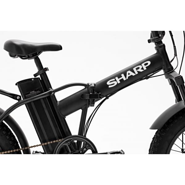 SHARP BASEL (BK-FM02E-B) FOLDABLE FAT E-BIKE (BLACK) - BICICLETTA ELETTRICA - RUOTE 20""X4"" - MOTORE 250W 36V - BATTERIA 36V 13AH CERTIFICATA - TELAIO IN ALLUMINIO - AUTONOMIA FINO AD 50KM - FORCELLA AMMORTIZZATA