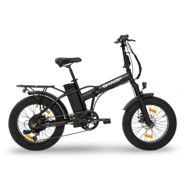 SHARP BASEL (BK-FM02E-B) FOLDABLE FAT E-BIKE (BLACK) - BICICLETTA ELETTRICA - RUOTE 20""X4"" - MOTORE 250W 36V - BATTERIA 36V 13AH CERTIFICATA - TELAIO IN ALLUMINIO - AUTONOMIA FINO AD 50KM - FORCELLA AMMORTIZZATA