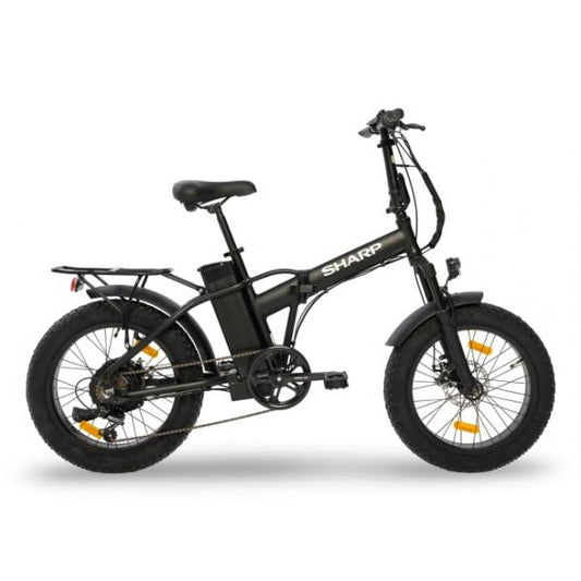 SHARP BASEL (BK-FM02E-B) FOLDABLE FAT E-BIKE (BLACK) - BICICLETTA ELETTRICA - RUOTE 20""X4"" - MOTORE 250W 36V - BATTERIA 36V 13AH CERTIFICATA - TELAIO IN ALLUMINIO - AUTONOMIA FINO AD 50KM - FORCELLA AMMORTIZZATA