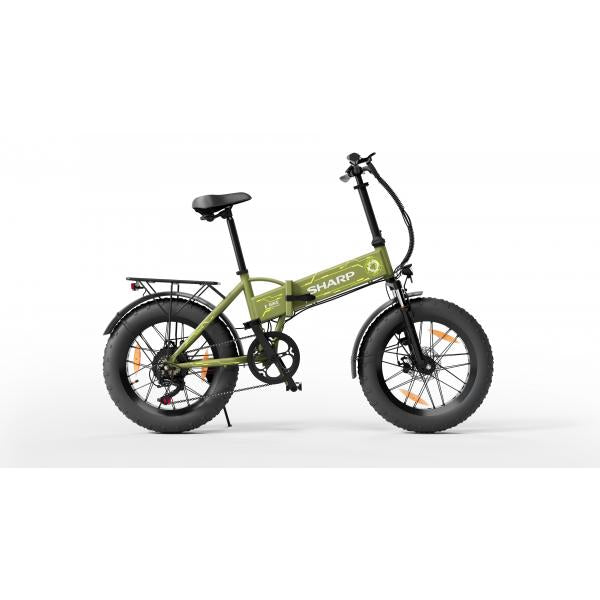 SHARP BILBAO (BK-FS08E-GY) FOLDABLE FAT E-BIKE (YELLOW/GREEN) - BICICLETTA ELETTRICA - RUOTE 20""X4"" - MOTORE 250W 36V - BATTERIA 36V 10AH CERTIFICATA - TELAIO IN ALLUMINIO - AUTONOMIA FINO AD 80KM - FORCELLA AMMORTIZZATA