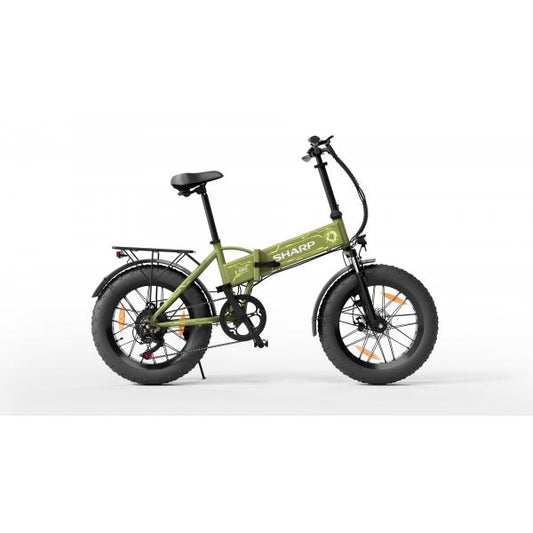 SHARP BILBAO (BK-FS08E-GY) FOLDABLE FAT E-BIKE (YELLOW/GREEN) - BICICLETTA ELETTRICA - RUOTE 20""X4"" - MOTORE 250W 36V - BATTERIA 36V 10AH CERTIFICATA - TELAIO IN ALLUMINIO - AUTONOMIA FINO AD 80KM - FORCELLA AMMORTIZZATA