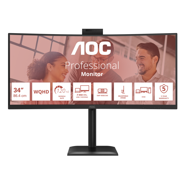 AOC CU34E4CW - MONITOR 34"" IPS WQHD CURVO 120HZ - WEBCAM 5MP - HDMI - DP - USB - W3Y