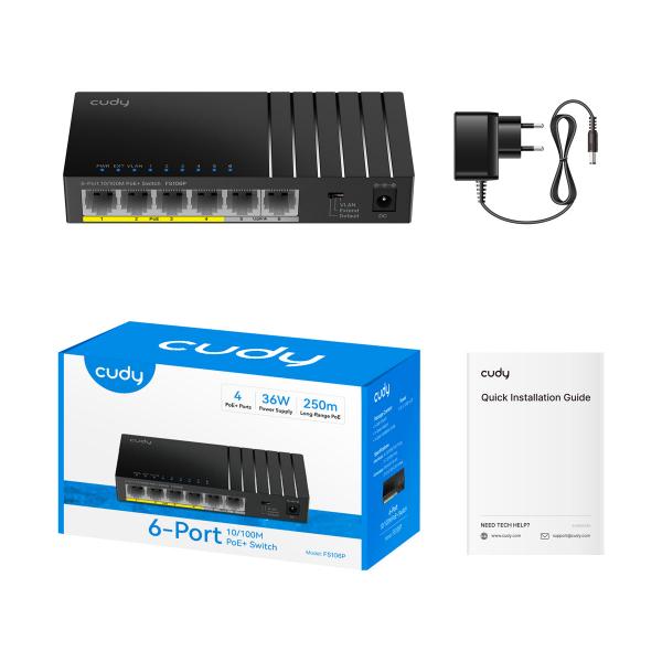 CUDY FS106P - SWITCH 6-PORT 10/100M POE+ 36W
