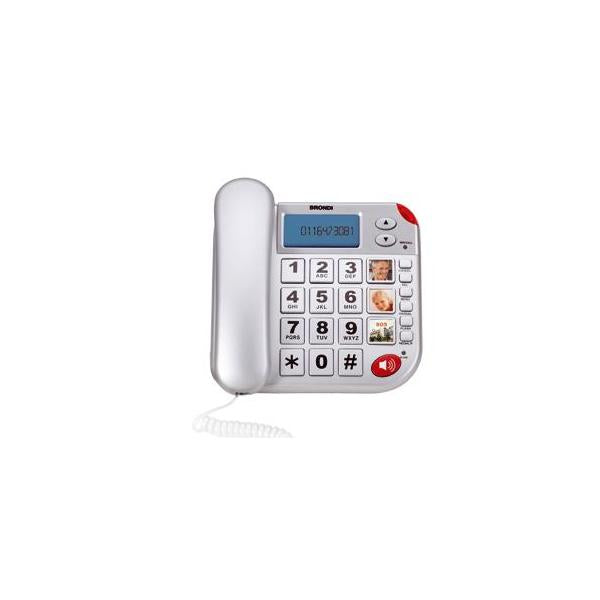 BRONDI SUPER BRAVO PLUS (ARGENTO) - TELEFONO CORDED - TASTI GRANDI - VIVAVOCE - DISPLAY - COMPATIBILE CON APPARECCHI ACUSTICI - TELECOMANDO SOS