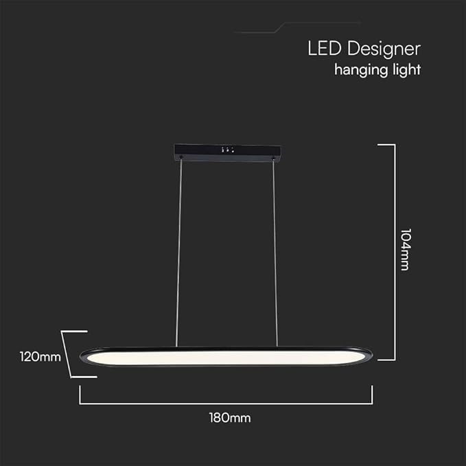 V-TAC VT-7821 Lampadario LED 24W plafoniera ovale sospesa 80 * 100cm design moderno colore nero luce 4000K - 10045