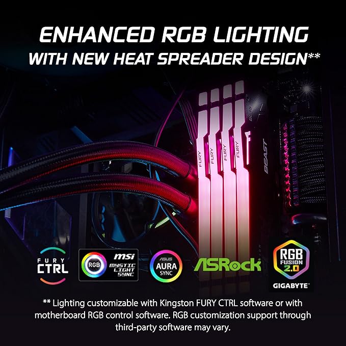 Kingston FURY Beast Nero RGB 32GB (2x16GB) 6000MT/s DDR5 CL36 DIMM Memoria Gaming per Computer Fissi Kit da 2 AMD EXPO/ Intel XMP - KF560C36BBE2AK2-32