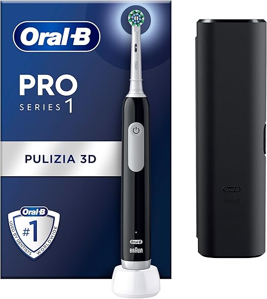 Oral-B Spazzolino Elettrico Ricaricabile Pro Series 1 Nero con 1 Testina di Ricambio + 1 Custodia da Viaggio. 1 Spazzolino