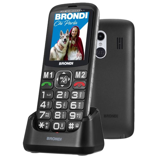 BRONDI AMICO DI CASA+ (NERO) - TELEFONO CELLULARE PER ANZIANI CON BASE