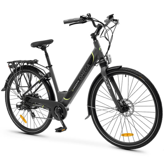 ARGENTO OMEGA (AR-BI-220013) CITY E-BIKE (BLACK) - BICICLETTA ELETTRICA - RUOTE 28"" - MOTORE BAFANG 250W 36V - BATTERIA 36V 10.4AH INTEGRATA - TELAIO IN ALLUMINIO - FORCELLA AMMORTIZZATA - AUTONOMIA FINO AD 70KM