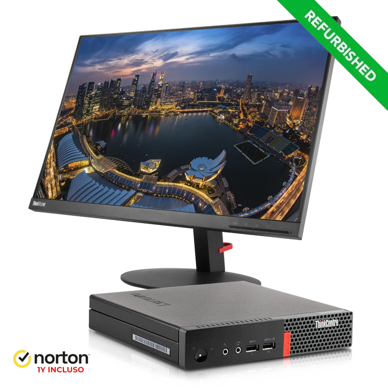 RINOVO RNBUNDLE46 - LENOVO TONY M710q - CPU INTEL i5 7 GEN - RAM 8GB - SSD 256GB - WIN 11 + NORTON + MONITOR LENOVO 24"" Grade A - Garanzia 1 anno