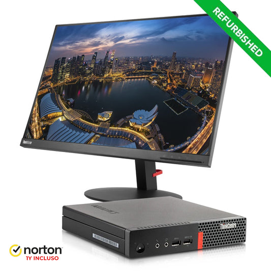 RINOVO RNBUNDLE46 - LENOVO TONY M710q - CPU INTEL i5 7 GEN - RAM 8GB - SSD 256GB - WIN 11 + NORTON + MONITOR LENOVO 24"" Grade A - Garanzia 1 anno