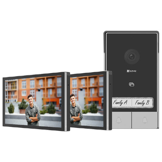 EZVIZ HP7 2-FAMILY KIT - VIDEOCITOFONO BIFAMILIARE - 2 SCHERMI TOUCH 7"" 2K - CONTROLLO REMOTO - RILEVAMENTO MOVIMENTO - AUDIO BIDIREZIONALE - SBLOCCO RFID