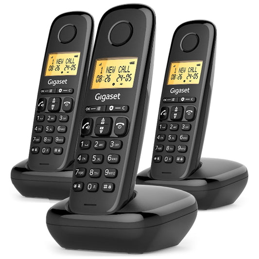 GIGASET START 100 TRIO (NERO) - TELEFONO CORDLESS TRIPLO - VIVAVOCE - FUNZIONE SVEGLIA