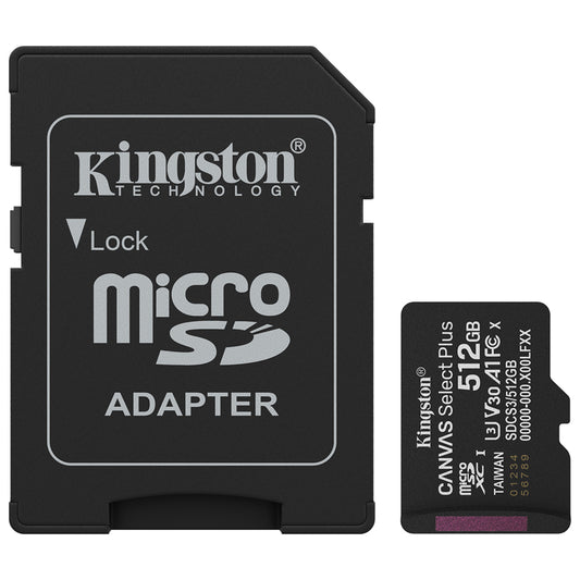 KINGSTON CANVAS SELECT PLUS 512GB (SDCS3/512GB) - MICRO SD 512GB + ADATTATORE SD