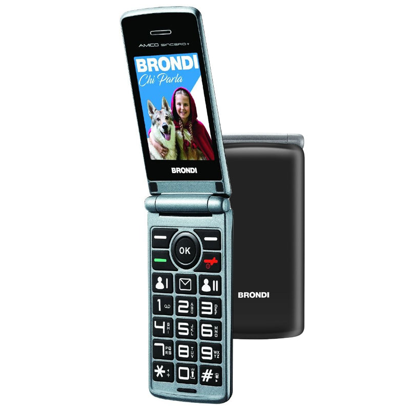 BRONDI AMICO SINCERO+ (NERO) - TELEFONO CELLULARE PER ANZIANI - TASTO SOS - TORCIA - CONTROLLO REMOTO - ANNUNCIO VOCALE - FOTOCAMERA