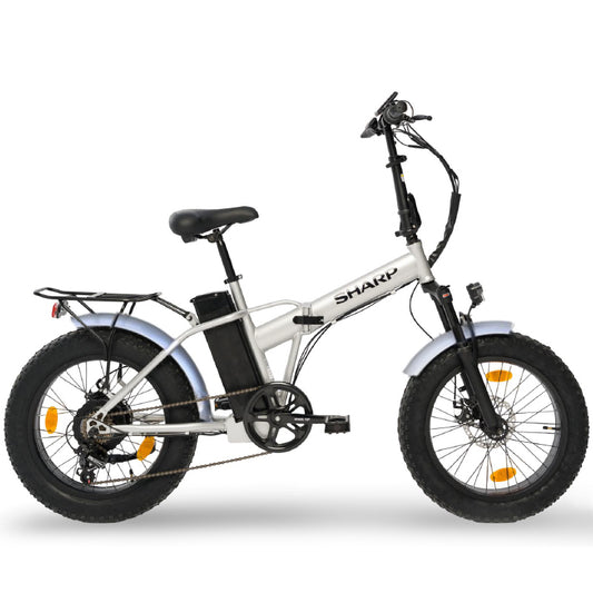 SHARP BK-FM01-ES - BICICLETTA ELETTRICA PIEGHEVOLE FAT E-BIKE (SILVER) - RUOTE 20""X4"" - MOTORE 250W - BATTERIA 36V 10AH - TELAIO ACCIAIO - 6 MARCE