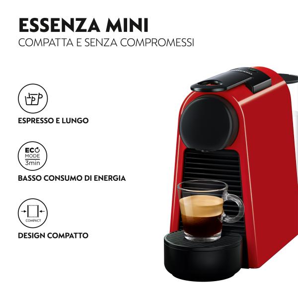 DeLonghi NESPRESSO ESSENZA MINI (EN85.R) RED - MACCHINA CAFFE` ESPRESSO A CAPSULE