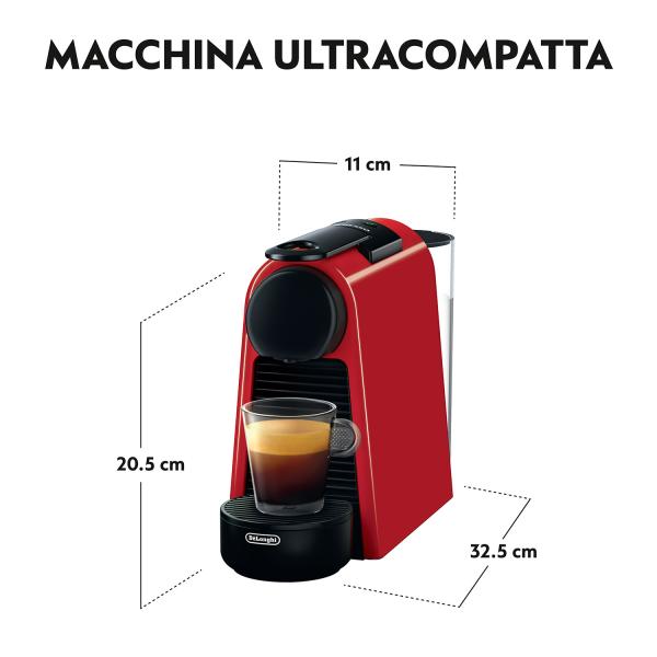 DeLonghi NESPRESSO ESSENZA MINI (EN85.R) RED - MACCHINA CAFFE` ESPRESSO A CAPSULE
