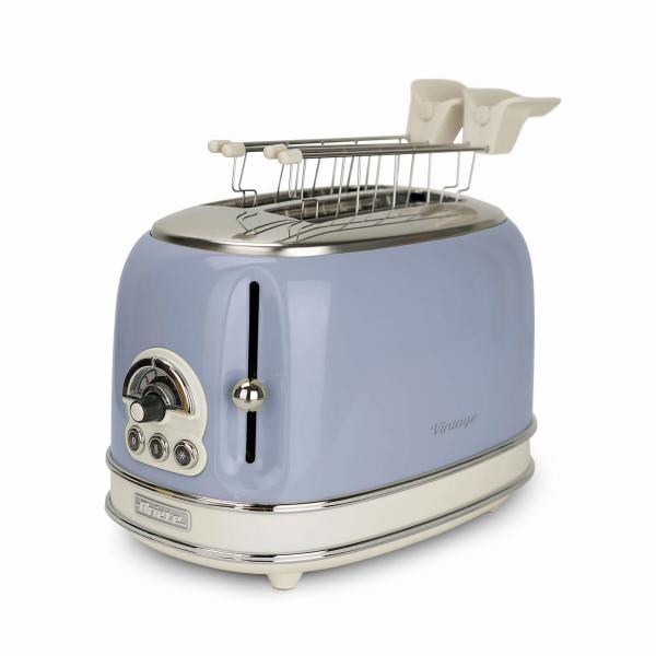 ARIETE TOASTER VINTAGE CELESTE (0155/05) - TOSTAPANE ELETTRICO IN METALLO - 6 LIVELLI DORATURA - ESPULSIONE AUTOMATICA - 810W