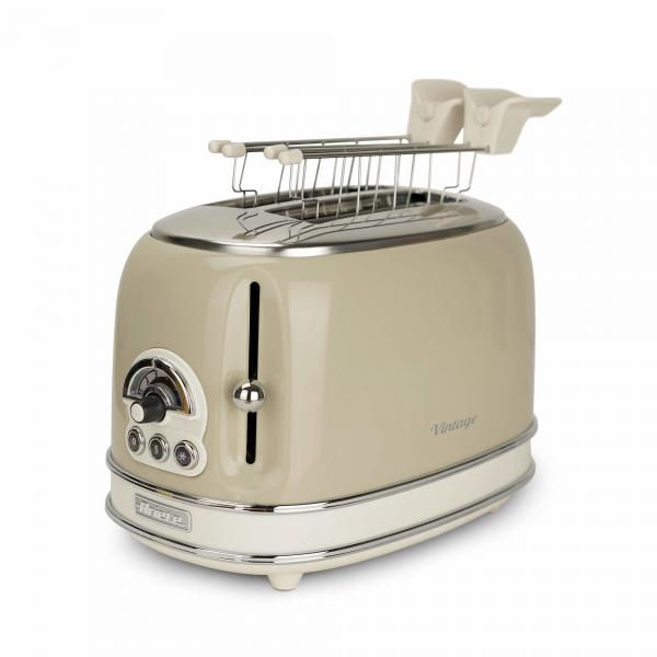 ARIETE TOASTER VINTAGE BEIGE (0155/03) - TOSTAPANE ELETTRICO IN METALLO - 6 LIVELLI DORATURA - ESPULSIONE AUTOMATICA - 810W