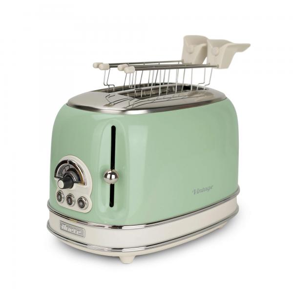 ARIETE TOASTER VINTAGE VERDE (0155/04) - TOSTAPANE ELETTRICO IN METALLO - 6 LIVELLI DORATURA - ESPULSIONE AUTOMATICA - 810W