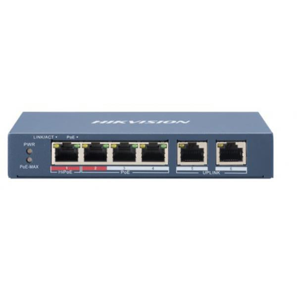 HIKVISION DS-3E0106HP-E - UNMANAGED SWITCH 4PT POE 10/100 2PT UPLINK 1PT HI-POE 60W