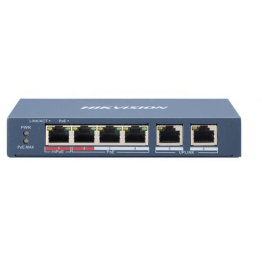 HIKVISION DS-3E0106HP-E - UNMANAGED SWITCH 4PT POE 10/100 2PT UPLINK 1PT HI-POE 60W