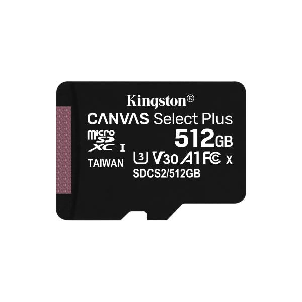 KINGSTON CANVAS SELECT PLUS 512GB (SDCS2/512GB) - MICRO SD 512GB + ADATTATORE SD