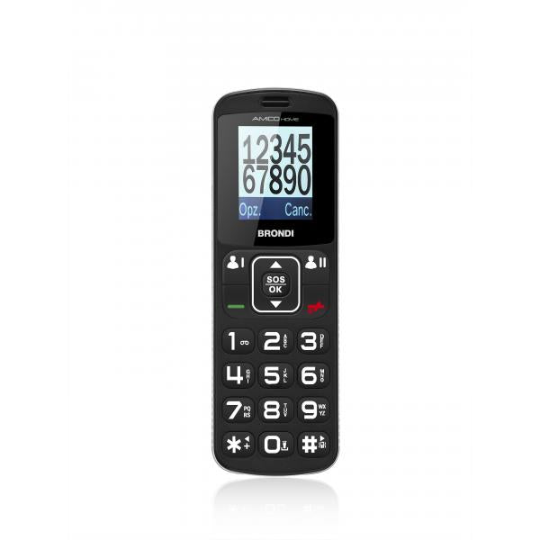 BRONDI AMICO HOME (NERO) - TELEFONO CELLULARE PER ANZIANI - TASTO SOS - TORCIA - CONTROLLO REMOTO - ANNUNCIO VOCALE - BASE DI RICARICA