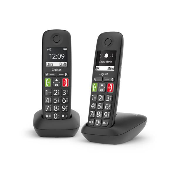 GIGASET E290 (NERO) - TELEFONO CORDLESS SENIOR DOPPIO - VIVAVOCE - TASTI GRANDI