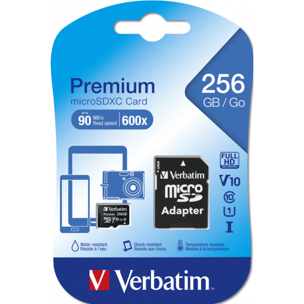 VERBATIM PREMIUM MICRO SD 256GB CLASSE 10