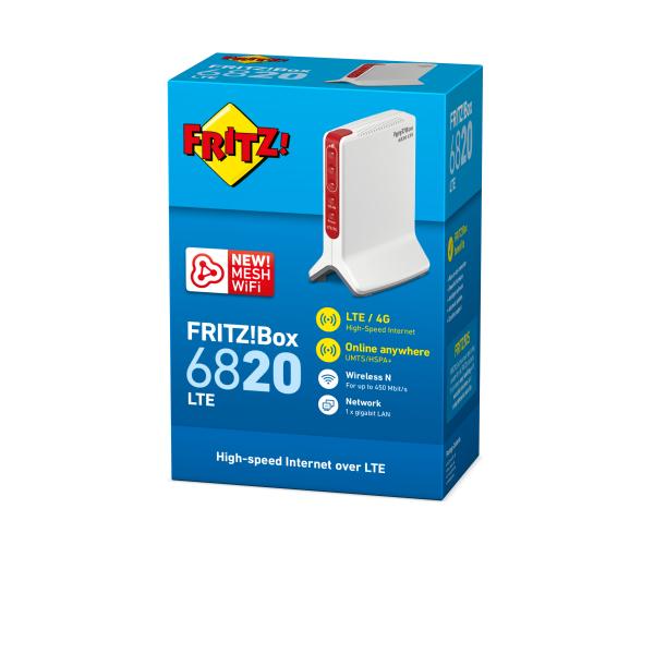 Box FRITZ! 6820 LTE (v3) INT router wireless Gigabit Ethernet Banda singola (2.4 GHz) 4G Rosso, Bianco