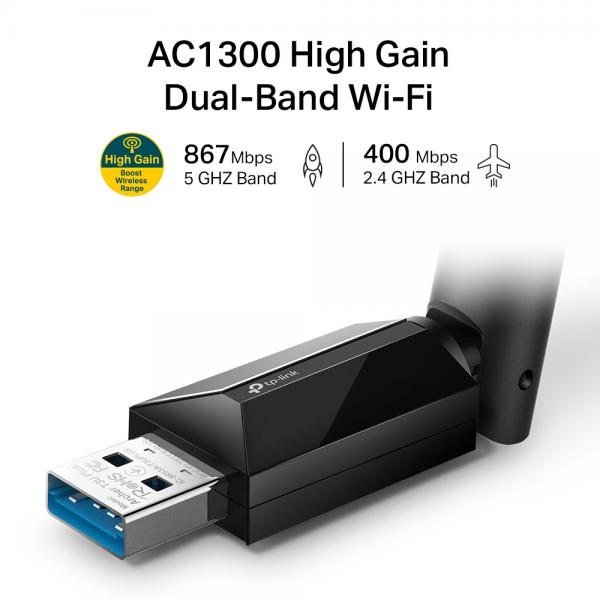 TP-LINK ARCHER T3U PLUS USB WIRELESS DUAL BAND AC1300 antenna esterna